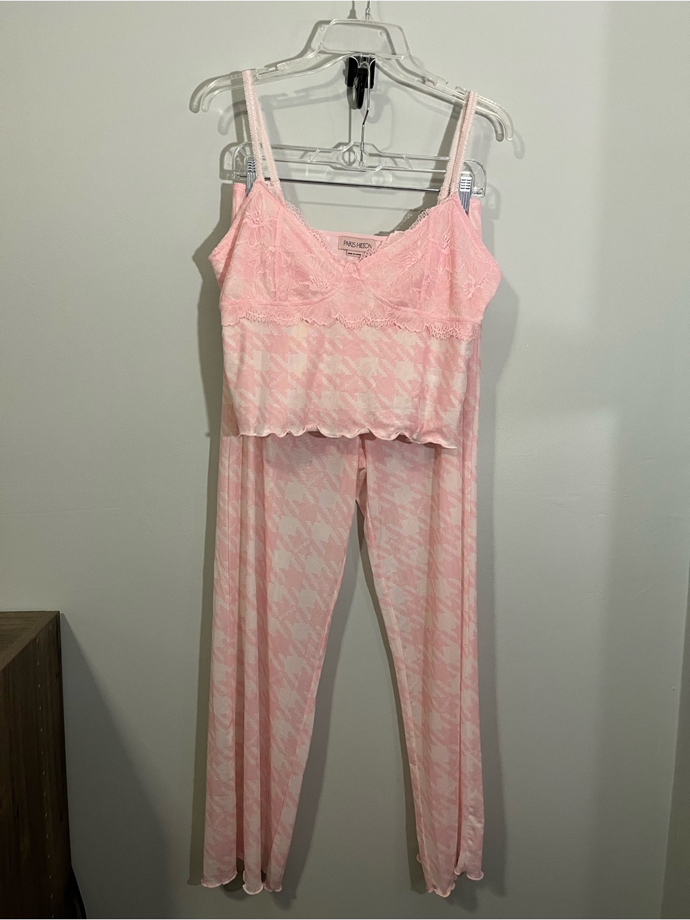 PARIS HILTON Pink & White Semi Sheer Mesh Camisole & Bottoms Set